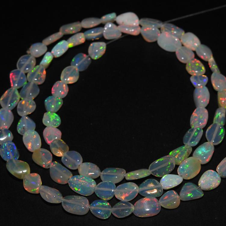 Wholesale Natural Ethiopian Opal 8 Inches Smooth Multi-Color Flashy Fire Tumble