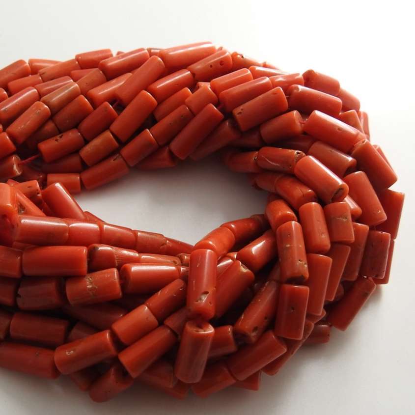 Wholesale Red Coral Smooth Tubes, Drum, Cylinder, Handmade,Loose Stone Maker