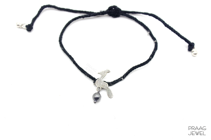 PEACOCK SILVER NAZARBATTU ANKLET WITH OXIDIZED POLISH EXPORTER