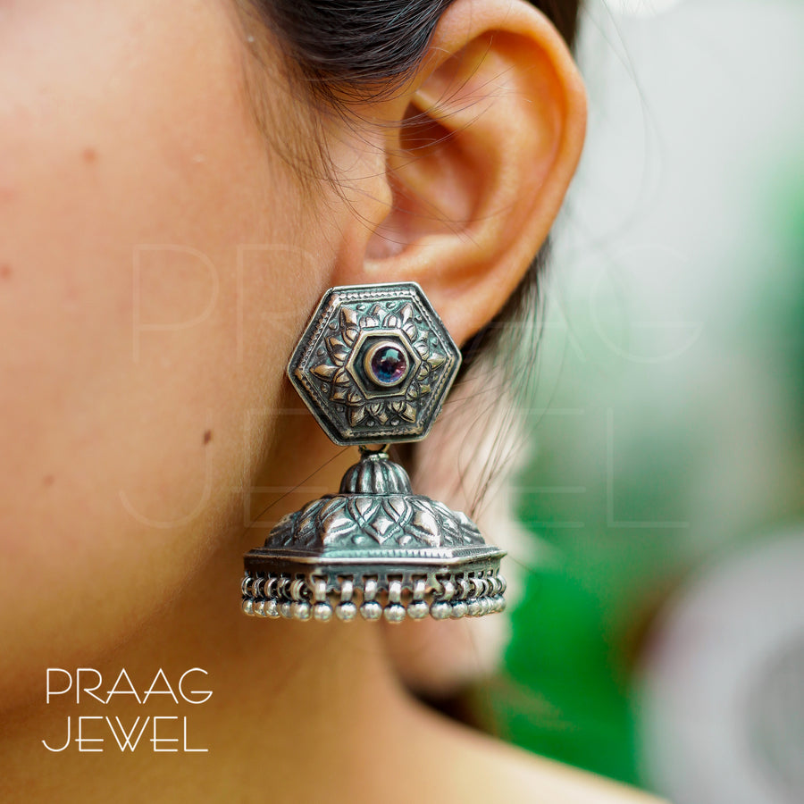 OXIDIZED SILVER DESIGNER JHUMKA EARRING SUPPLIER