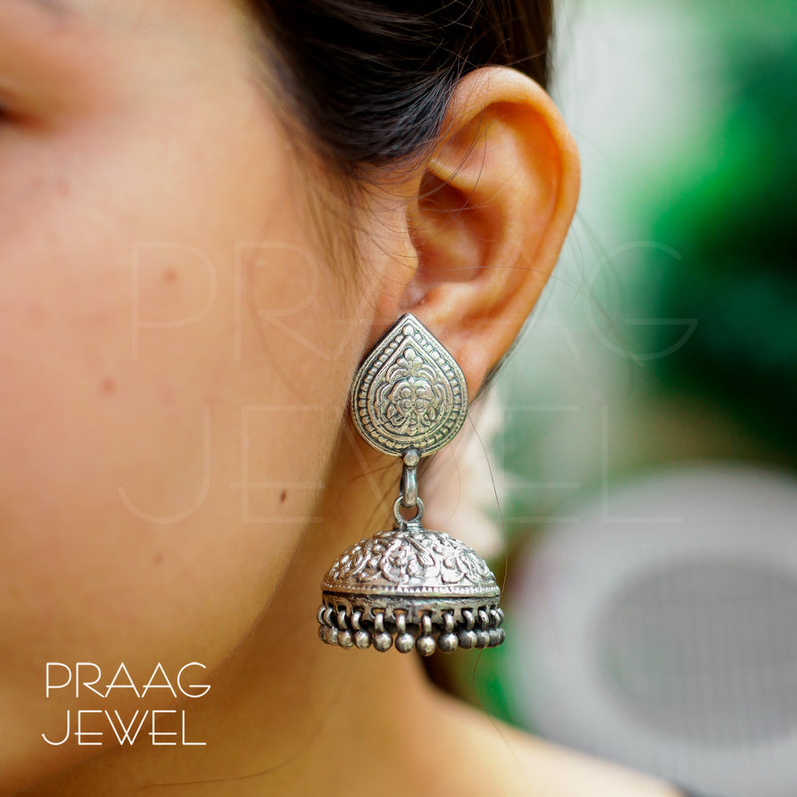 OXIDIZED SILVER DESIGNER JHUMKI EARRING SUPPLIER