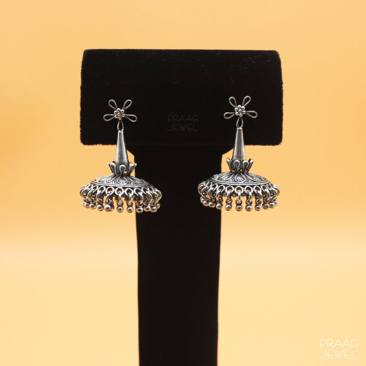 UMBRELLA SILVER JHUMKI EARRINGS WITH OXIDIZED POLISH SUPPLIER