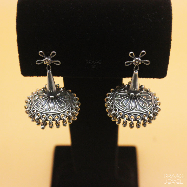 UMBRELLA SILVER JHUMKI EARRINGS WITH OXIDIZED POLISH SUPPLIER