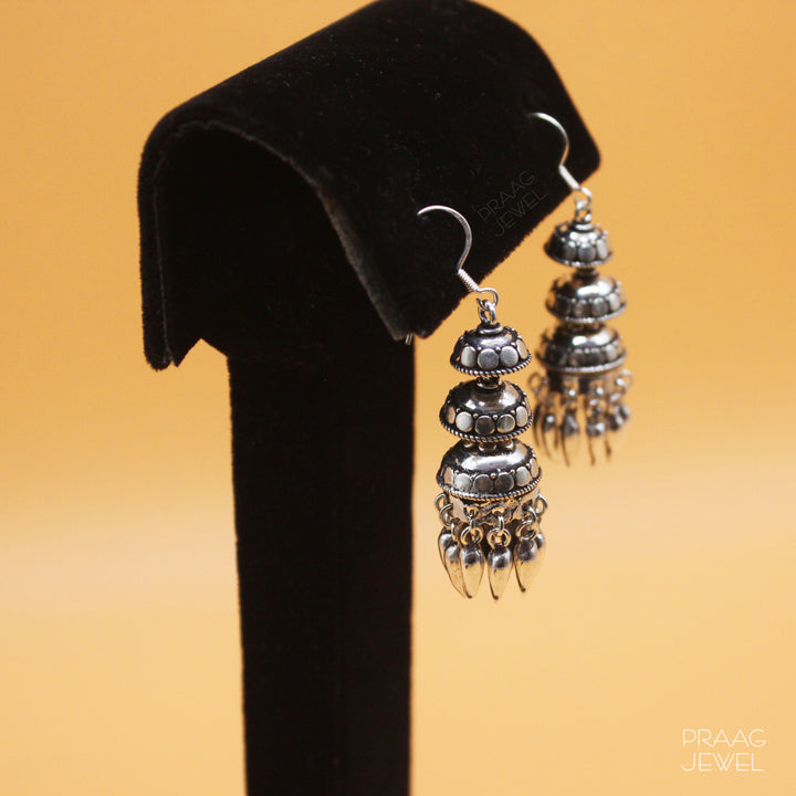 TRIPLE CHANDELIER JHUMKI SILVER EARRINGS WITH OXIDIZED POLISH SUPPLIER
