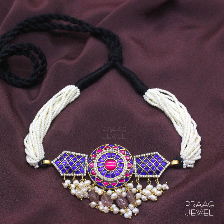 SILVER CHOKER NECKLACE WITH GOLD POLISH & PEARL STRINGS SUPPLIER