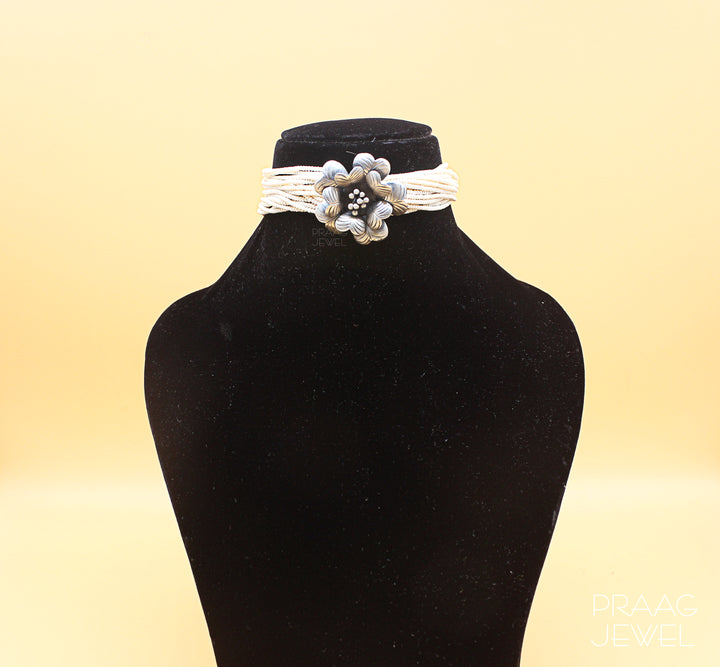OXIDIZED SILVER DESIGNER WHITE CHOKER NECKLACE EXPORTER