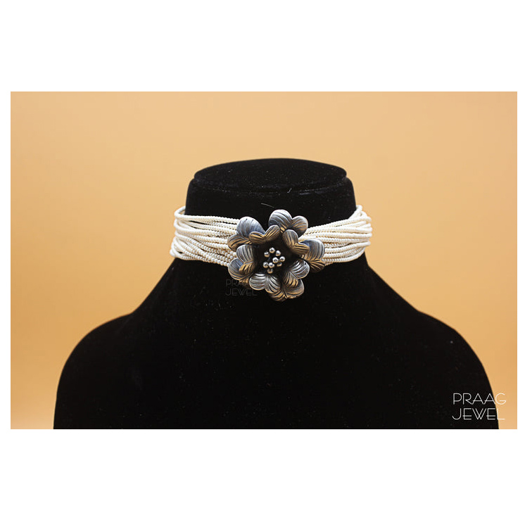 OXIDIZED SILVER DESIGNER WHITE CHOKER NECKLACE EXPORTER