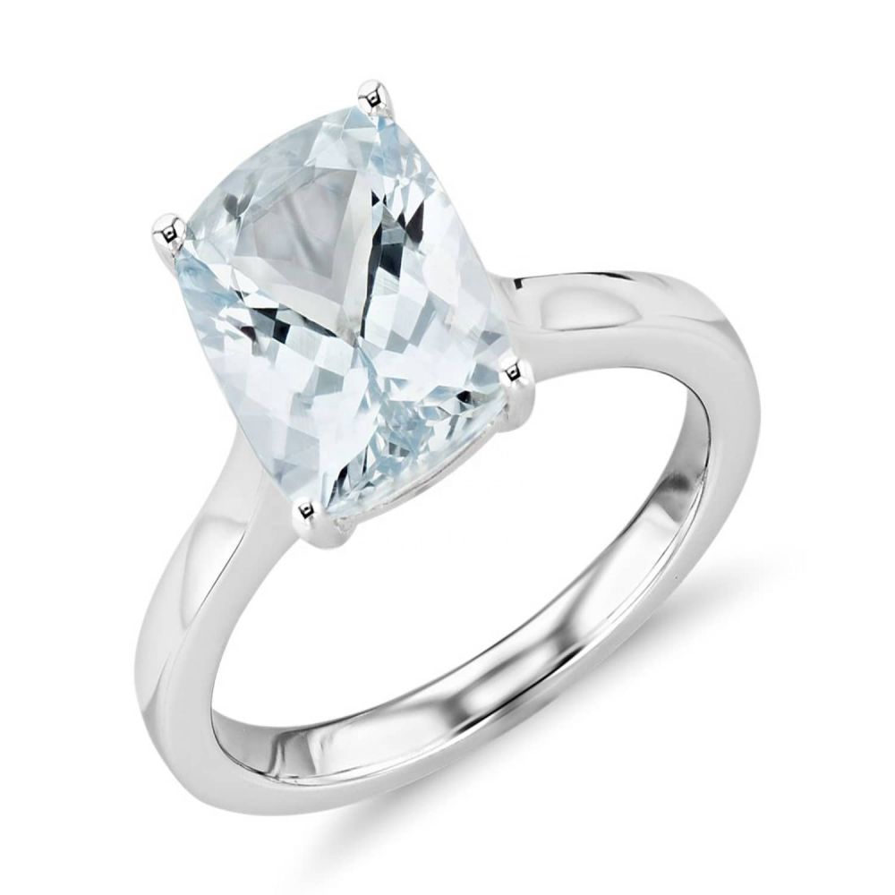 925 sterling silver Beautiful natural aquamarine cushion ring Supplier