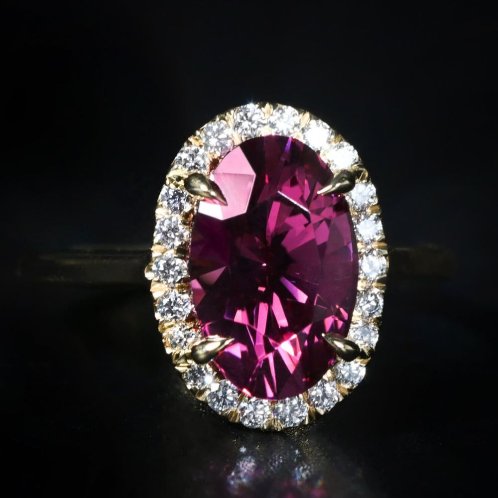 Wholesale 925 sterling Natural rhodolite with natural white zircon halo ring