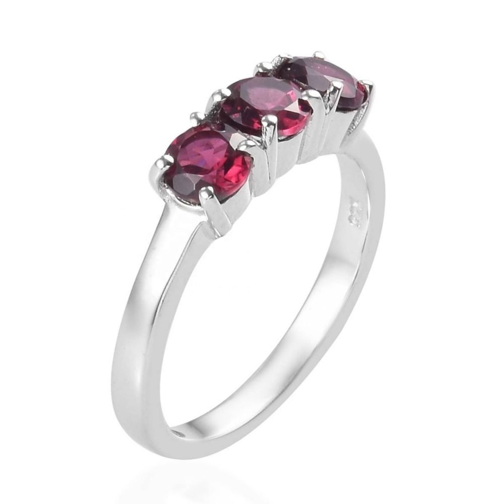 Wholesale  925 sterling silver gold natural round rhodolite garnet trilogy ring