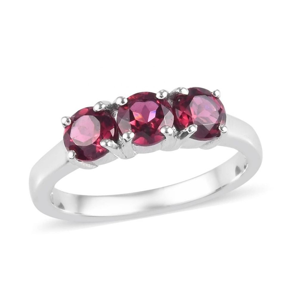 Wholesale  925 sterling silver gold natural round rhodolite garnet trilogy ring
