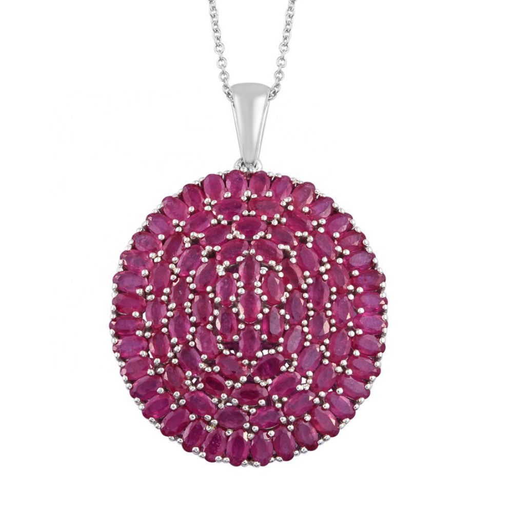 925 sterling Natural glass filled ruby cluster pendant without Chain Supplier