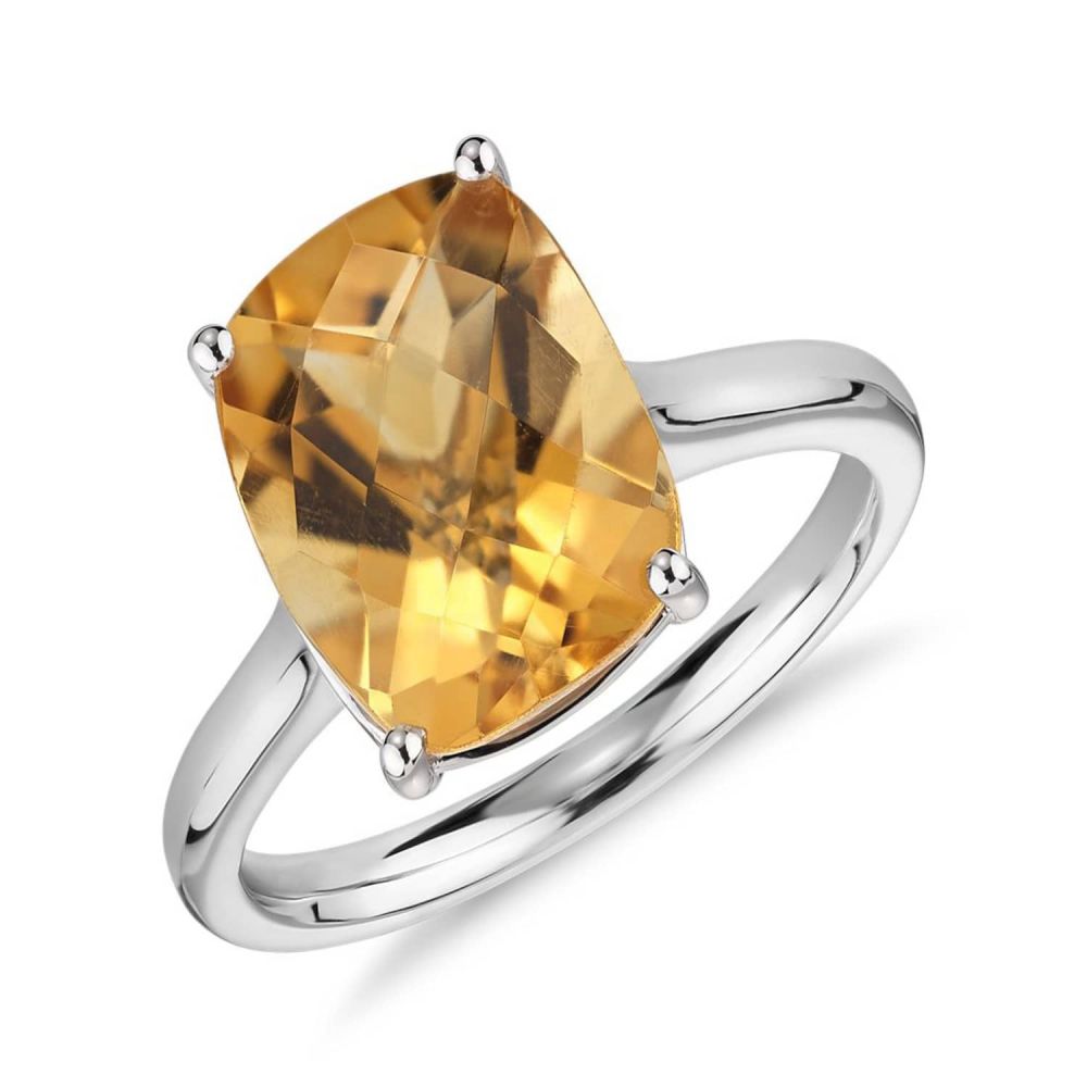 Beautiful natural citrine ring in cushion checkerboard in 925 Manufacturer