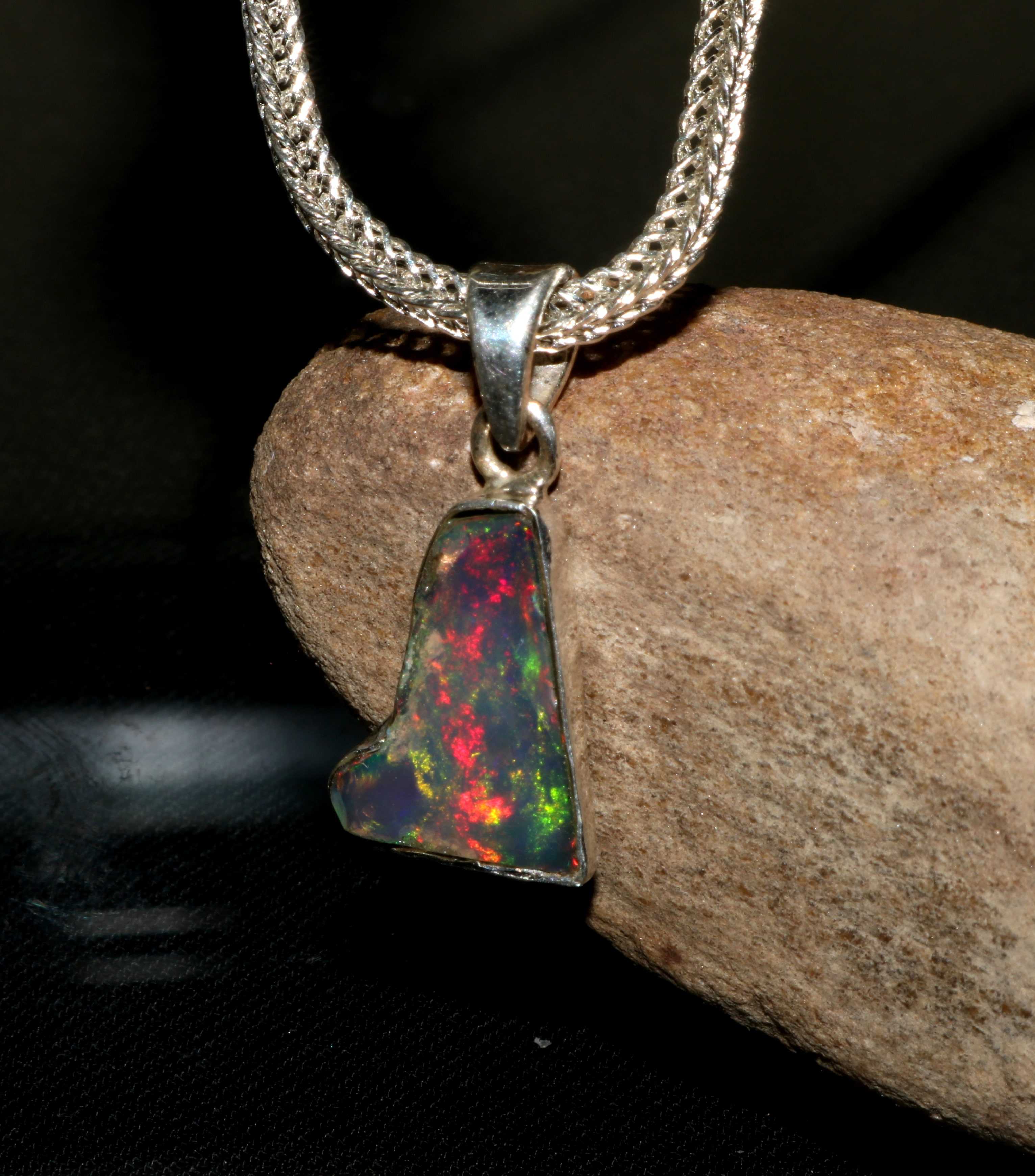 Ethiopian Opal Polish Rough Pendant  Opal Gemstone Fire Silver 925 Exporter