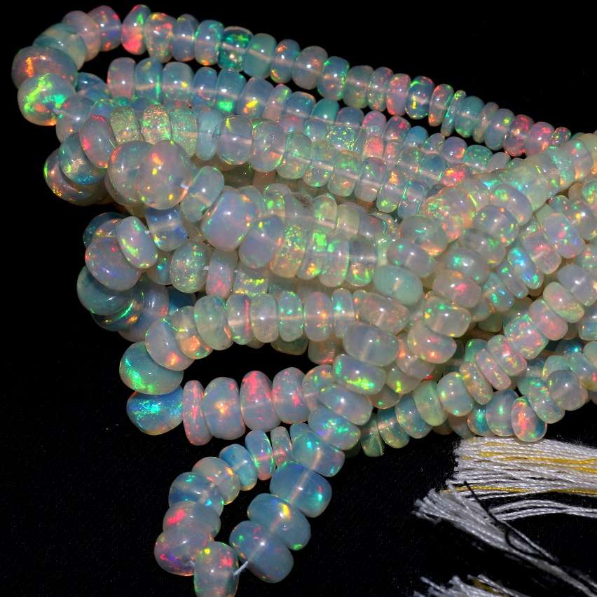 Natural Ethiopian Opal Opal Beads 3X7 MM Multi Fire Opal Beads Gemstone Exporter