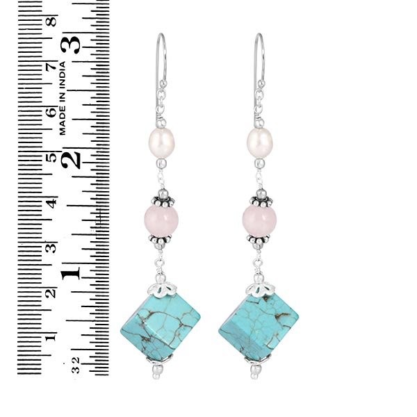 Stabalised Turquoise Rose Quartz Pearl Beaded Earring Exporter