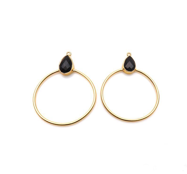 Gold Plated Black Onyx Round Earring Manufacturer