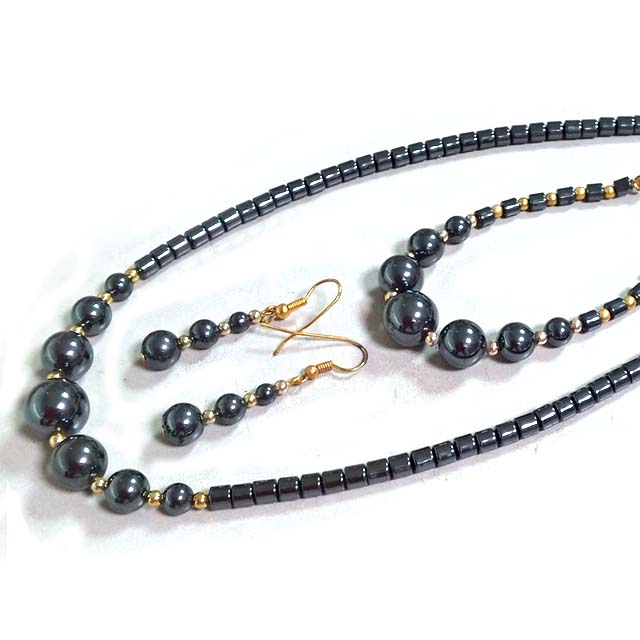 Hematite necklace bracelet earring gradual round beads Exporter