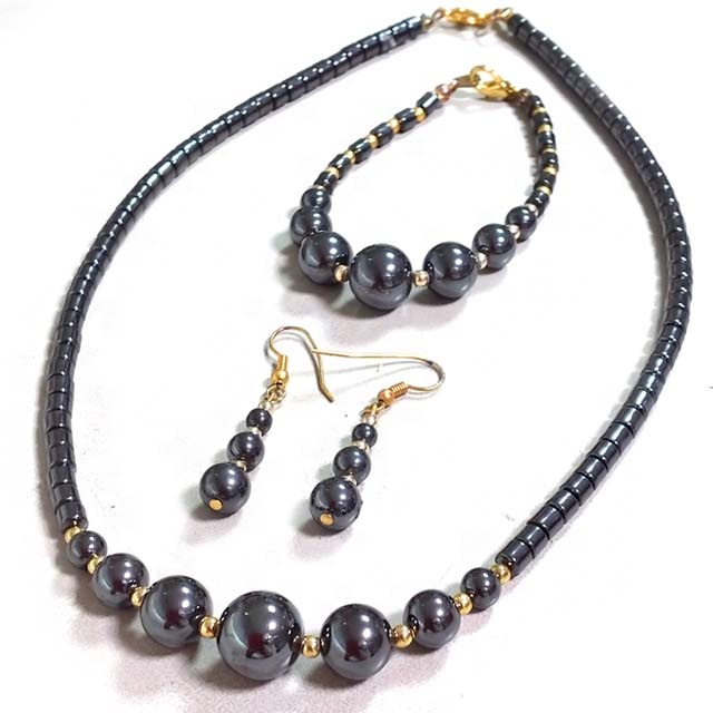 Hematite necklace bracelet earring gradual round beads Exporter
