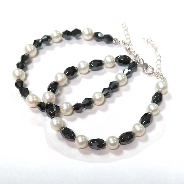 Natural fresh water pearl round hematite faceted bead bracelet Exporter