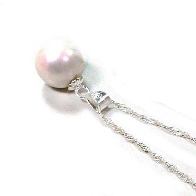 Shell pearl round bead pendant necklace 925 sterling silver chain Exporter