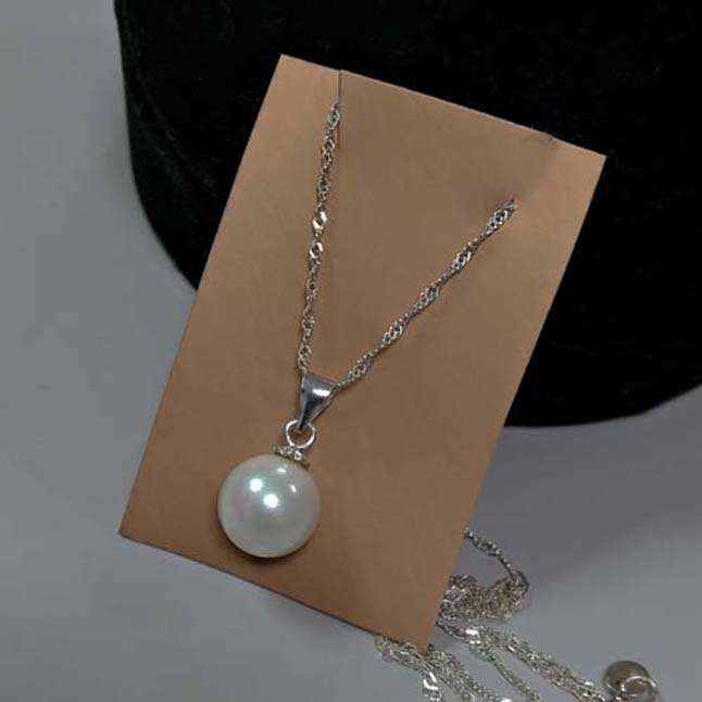 Shell pearl round bead pendant necklace 925 sterling silver chain Exporter