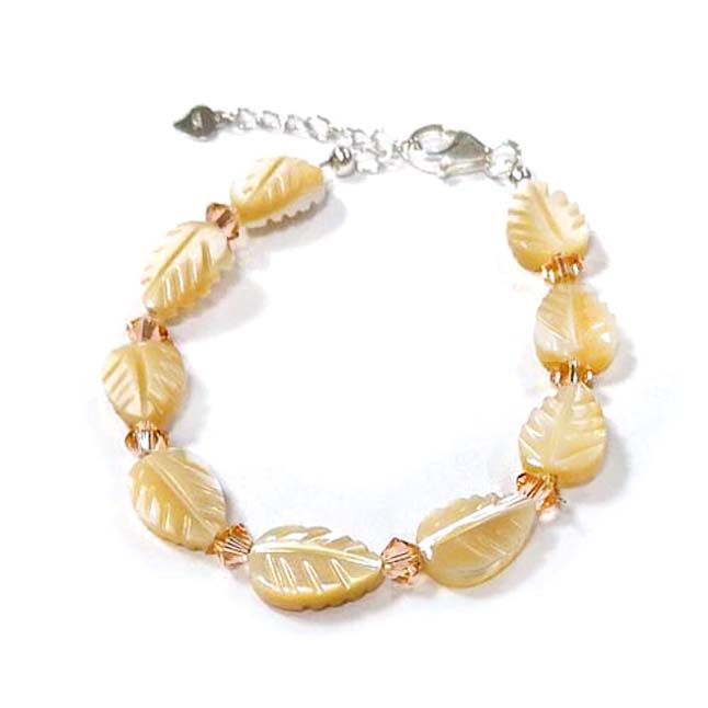 Shell bracelet mother of pearl leaf charm Austrian beads Exporter