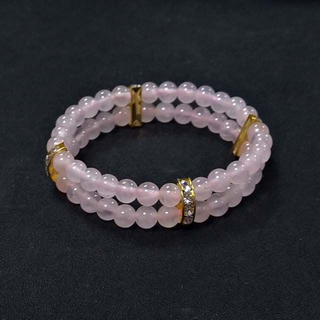 Rose quartz round bead two row bracelet Exporter