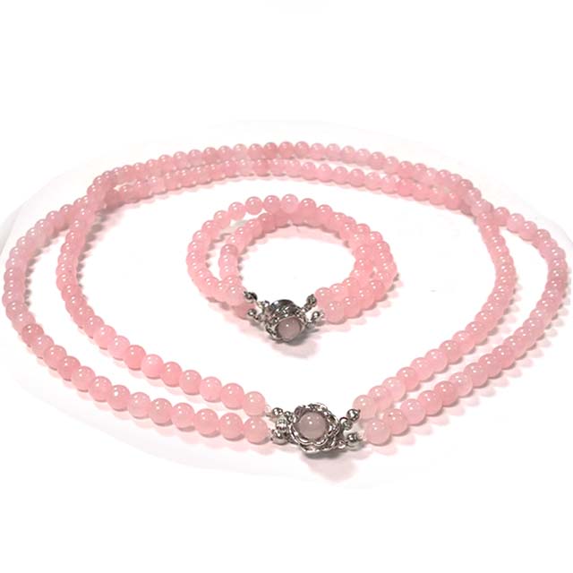 Wholesale Rose quartz necklace bracelet jewelry set