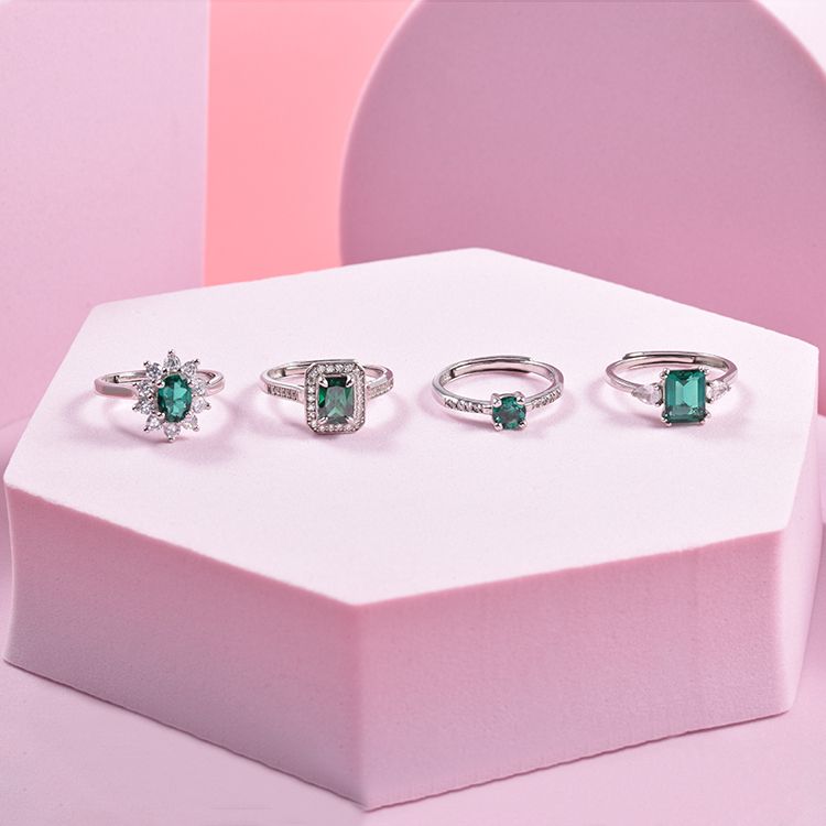 Resizable Dainty Gemstone Ring 925 Silver DW Classic Emerald Supplier