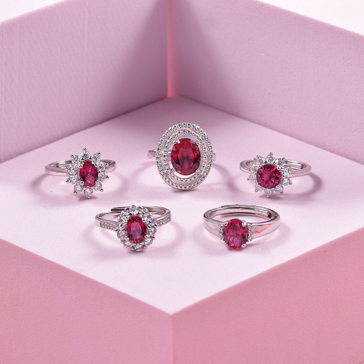 Sterling Silver Ring Ruby Stone Engagement Wedding Ring Supplier