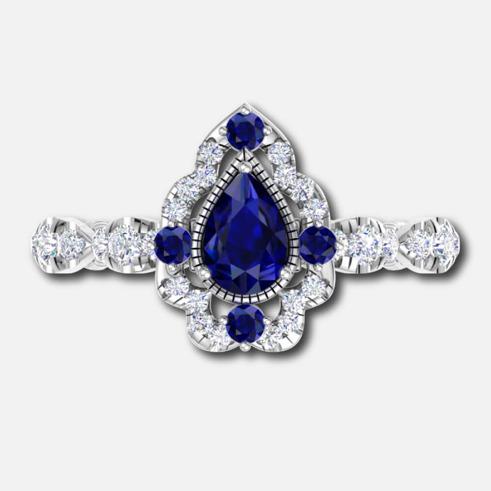 Pear-Shaped Blue Sapphire Centre Bridal Ring Supplier