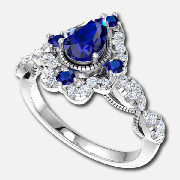 Pear-Shaped Blue Sapphire Centre Bridal Ring Supplier