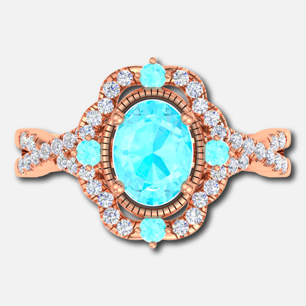 Oval Aquamarine in Center Bridal Ring Supplier