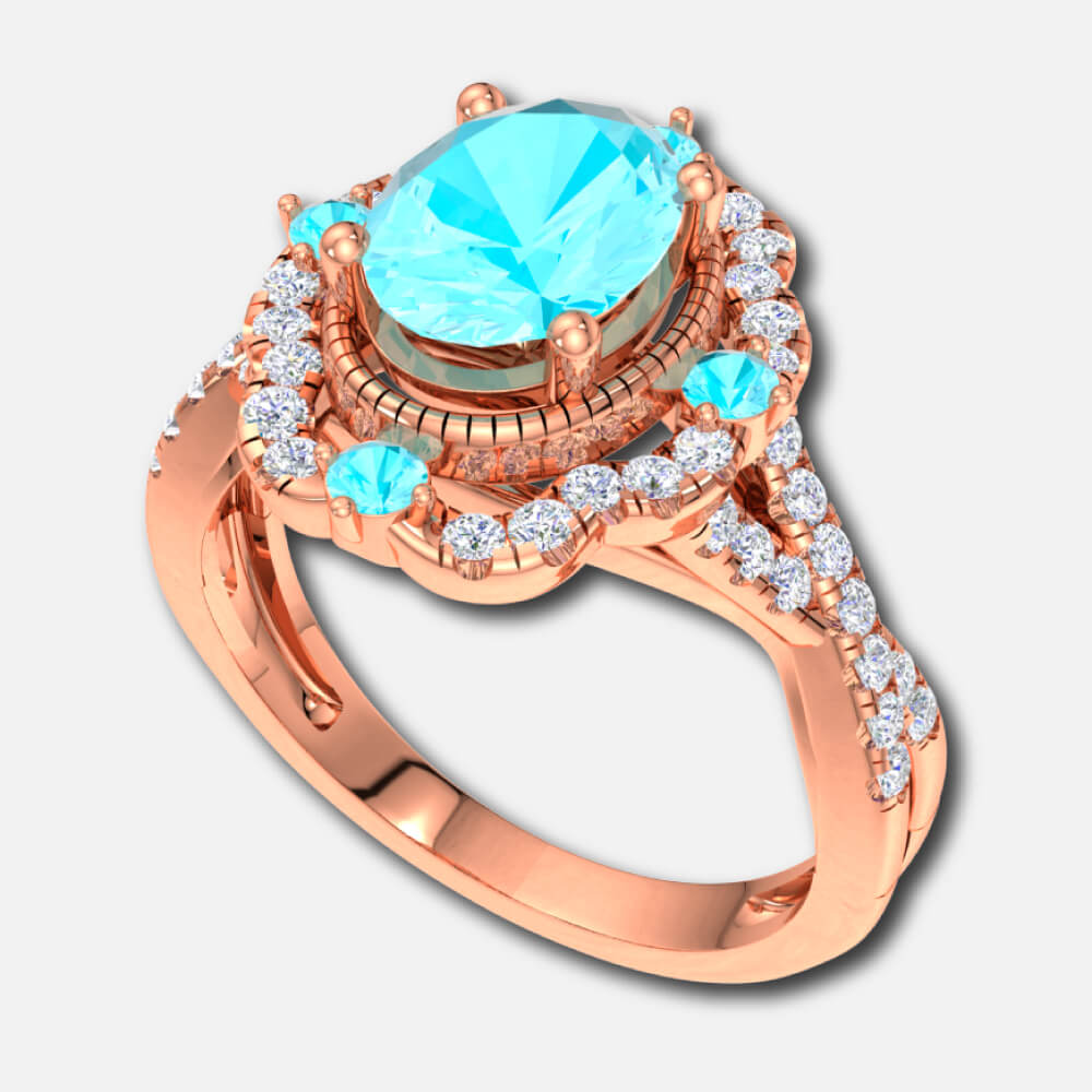 Oval Aquamarine in Center Bridal Ring Supplier