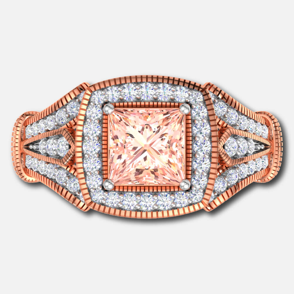 Morganite Centre Cushion Halo Vintage Bridal Ring Supplier