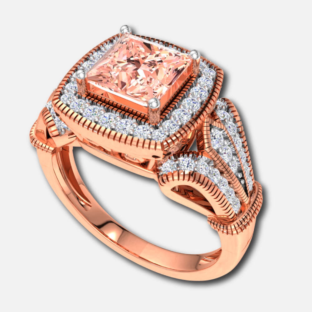 Morganite Centre Cushion Halo Vintage Bridal Ring Supplier