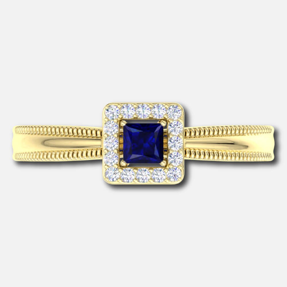 Princess Cut Blue Sapphire With Single Halo Bridal Ring Supplier