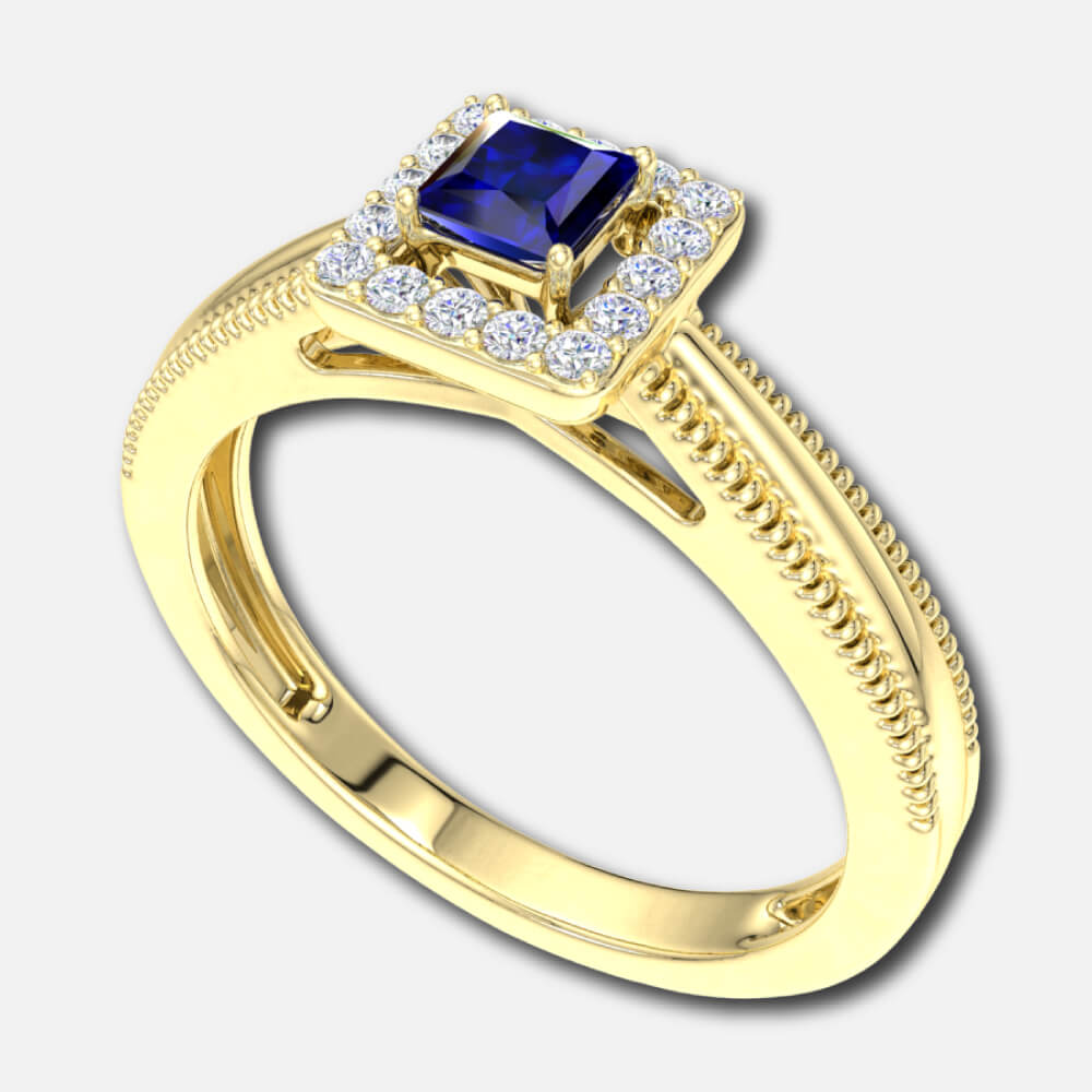 Princess Cut Blue Sapphire With Single Halo Bridal Ring Supplier