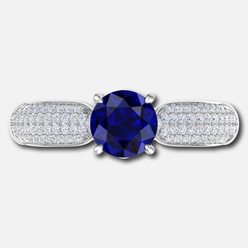 Centre Round Blue Sapphire Crown Bridal Ring Supplier