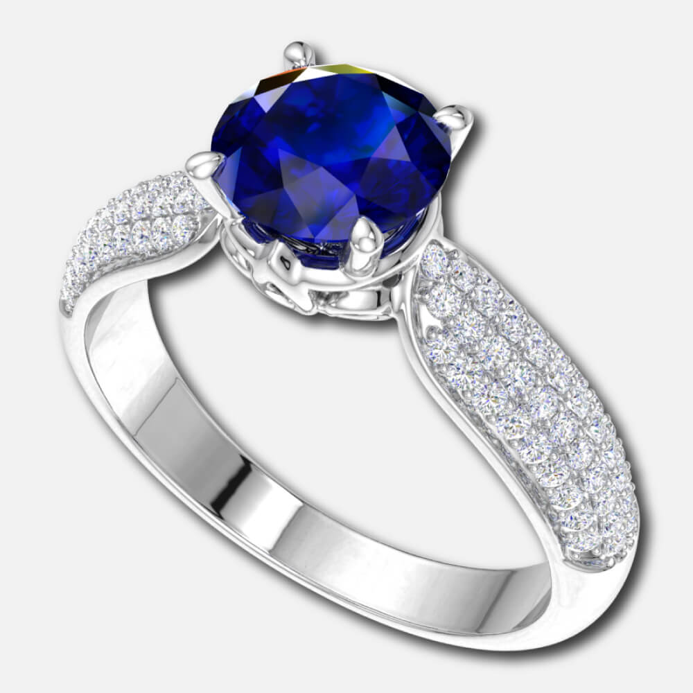 Centre Round Blue Sapphire Crown Bridal Ring Supplier