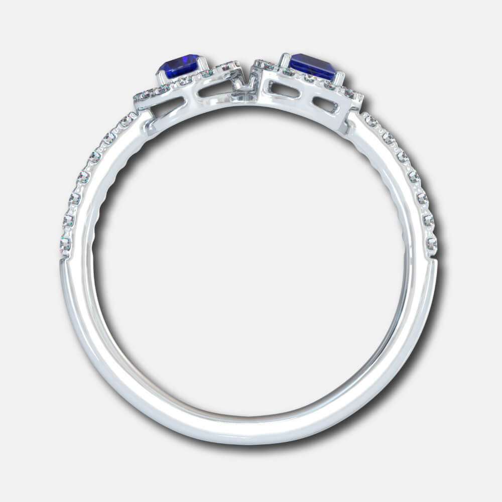 Blue Sapphire Round and Princess Cut Diamond Fashion Ring Supplier
