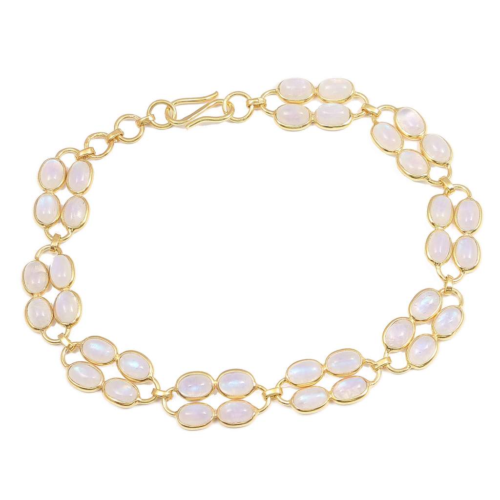 925 Sterling Silver Bezel Set Natural Rainbow Moonstone Bracelet Supplier