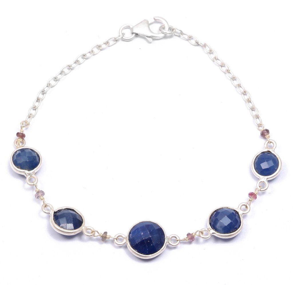 BLUE SAPPHIRE Gemstone Chain BRACELET : 925 Sterling Silver Bracelet Supplier