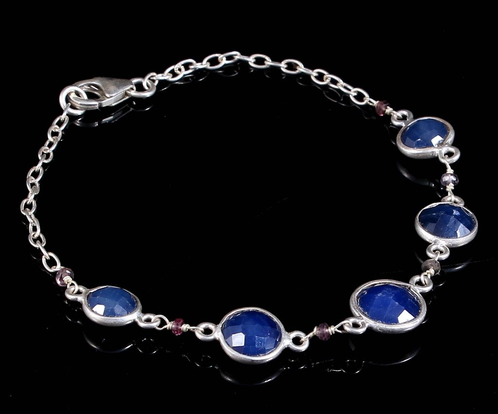 BLUE SAPPHIRE Gemstone Chain BRACELET : 925 Sterling Silver Bracelet Supplier