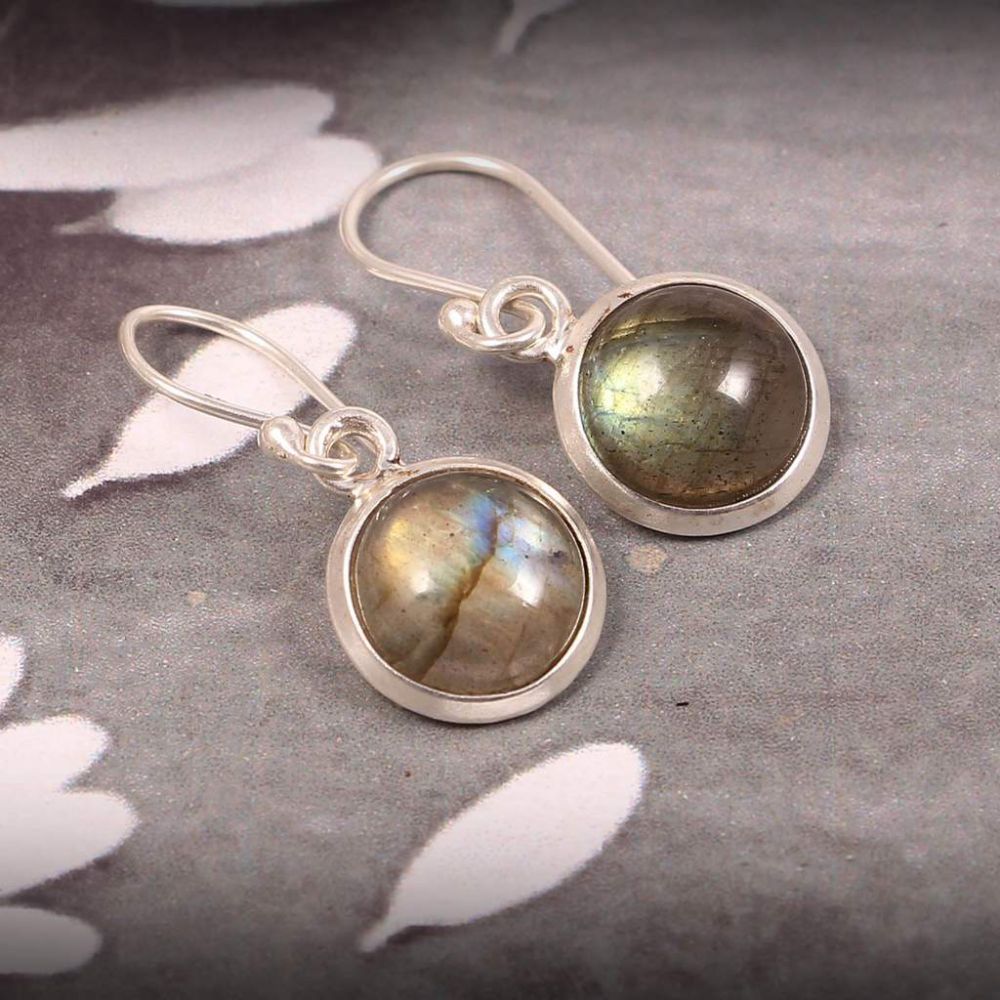 Natural Labradorite Gemstone Earring 925 Sterling Silver Cabochon Earrings Maker