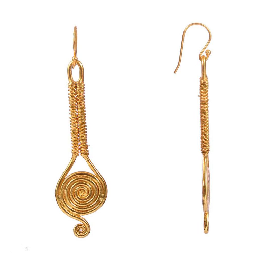 Brass Gold Plated Handcrafted Spiral Earring, Wire Wrapped Dangle Earrings Maker