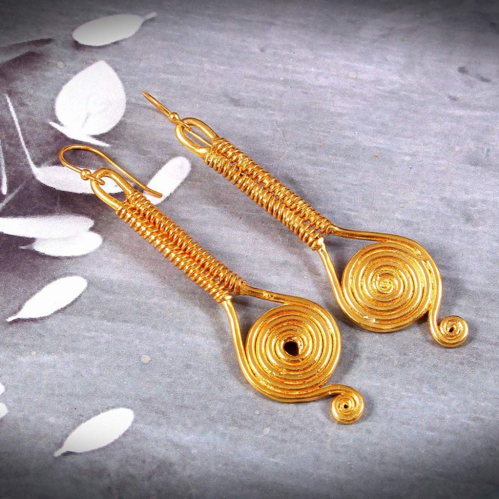 Brass Gold Plated Handcrafted Spiral Earring, Wire Wrapped Dangle Earrings Maker