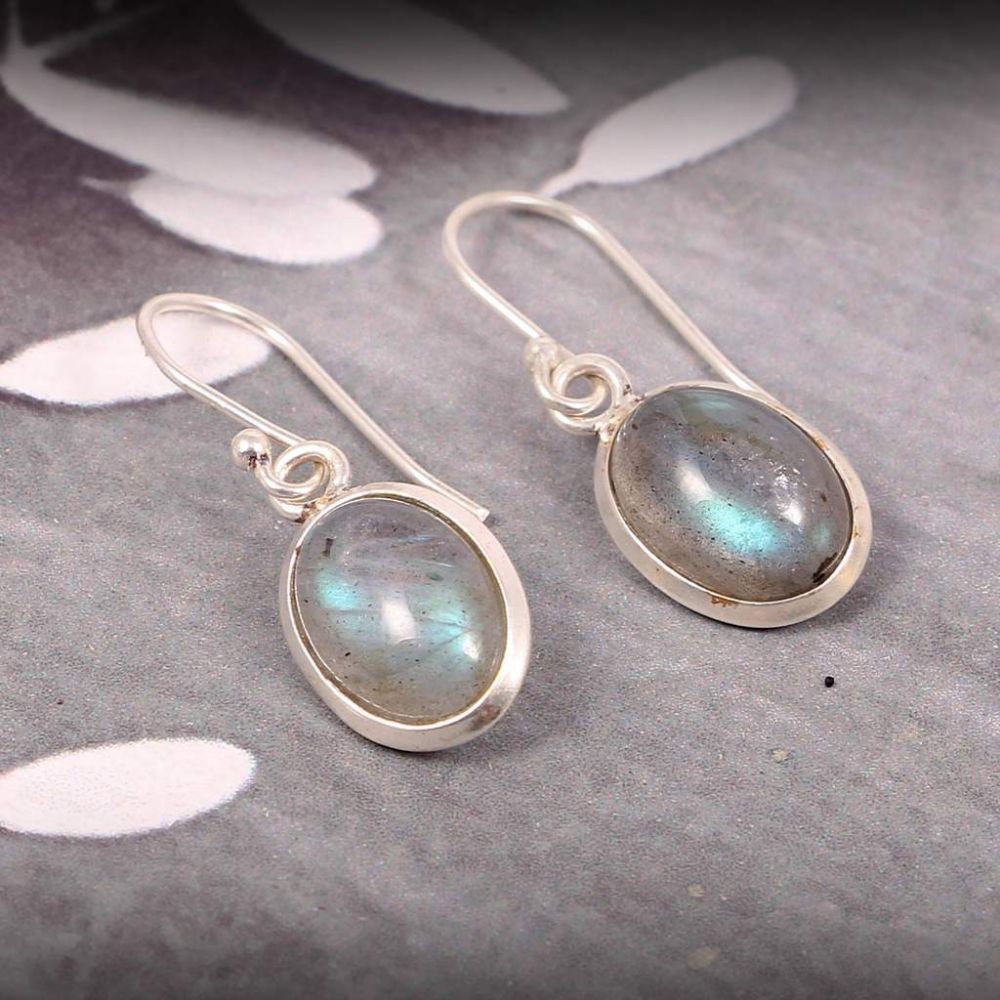 Blue Fire Natural Labradorite Gemstone Oval Shape Earrings 925 Earrings Maker