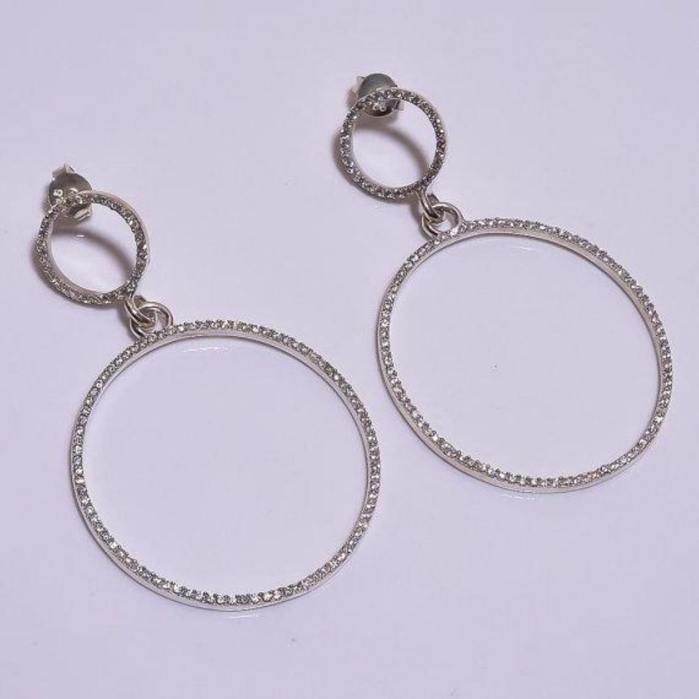 925 Sterling Silver White Cubic Zirconia CZ Dangle Round Circle Earrings Maker